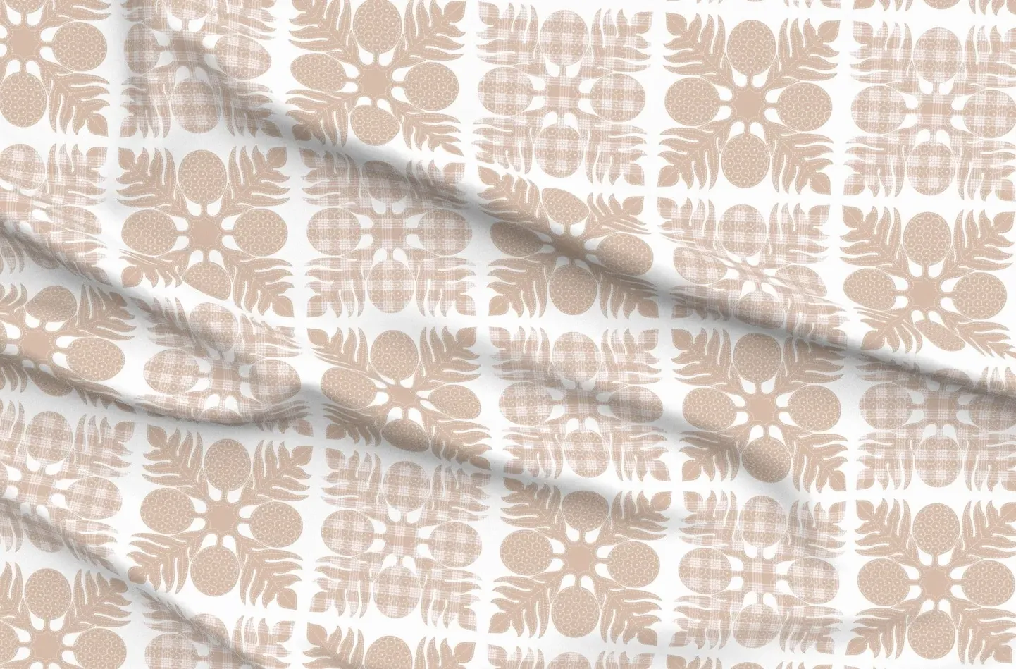 Sport Pique Custom Printed Ulu Palaka Quilt Fabric - Beige product