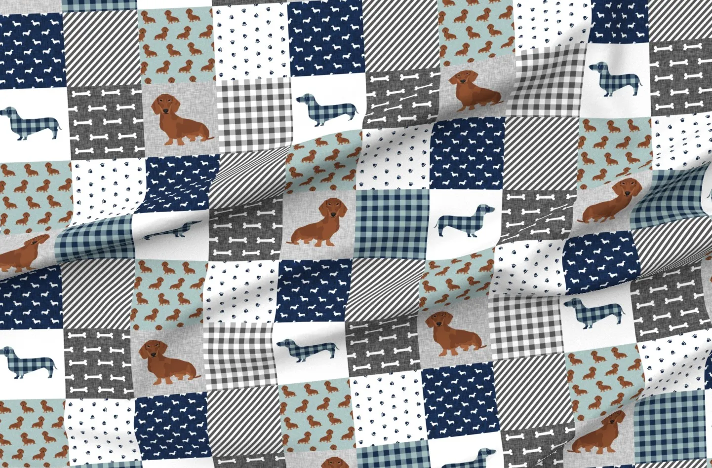 Sport Pique Dachshund Silhouette Cheater Quilt Fabric - Navy Blue product