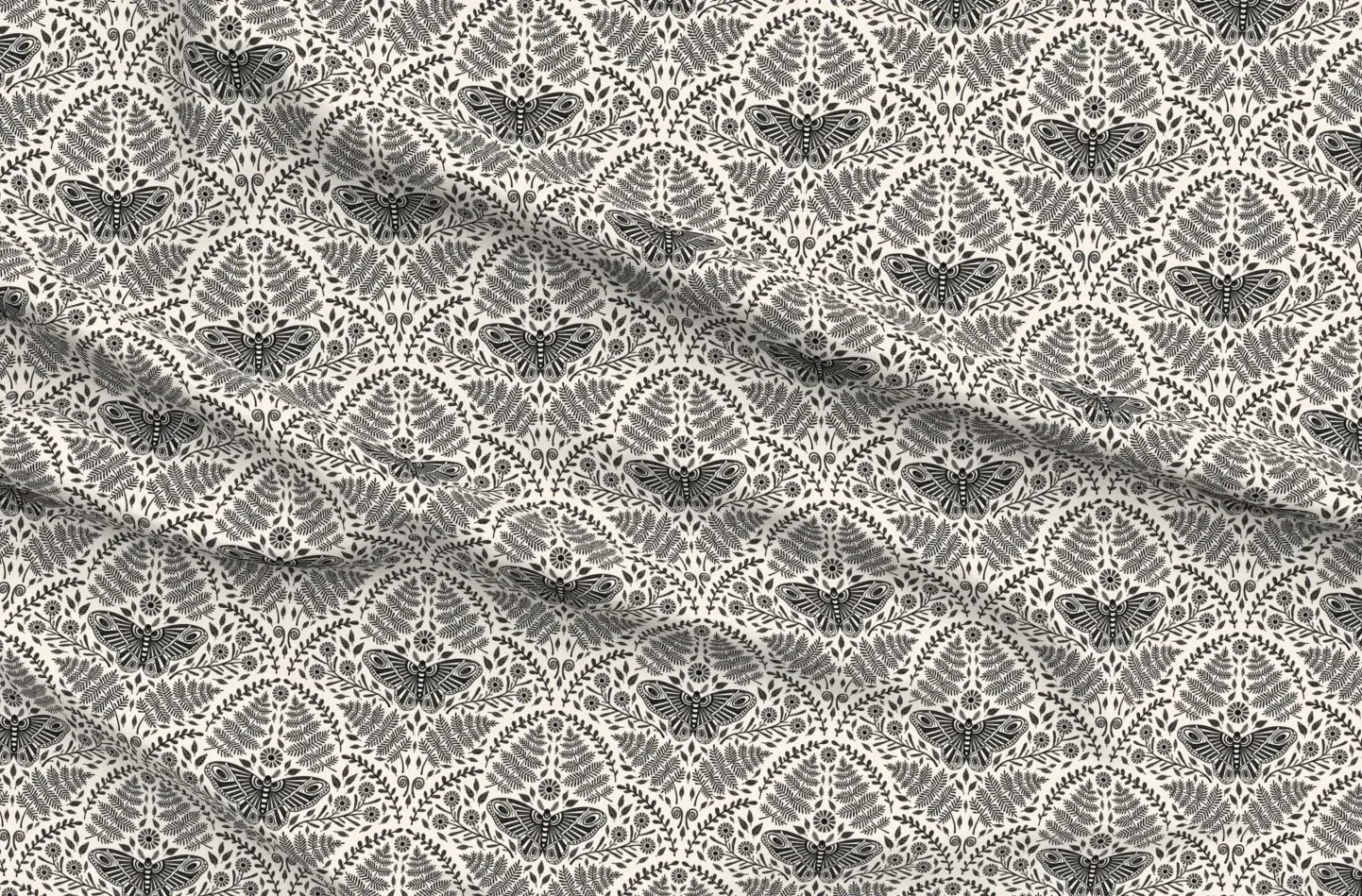Sport Pique Damask Boho Forest Flora Luna Moth Fabric - Black product