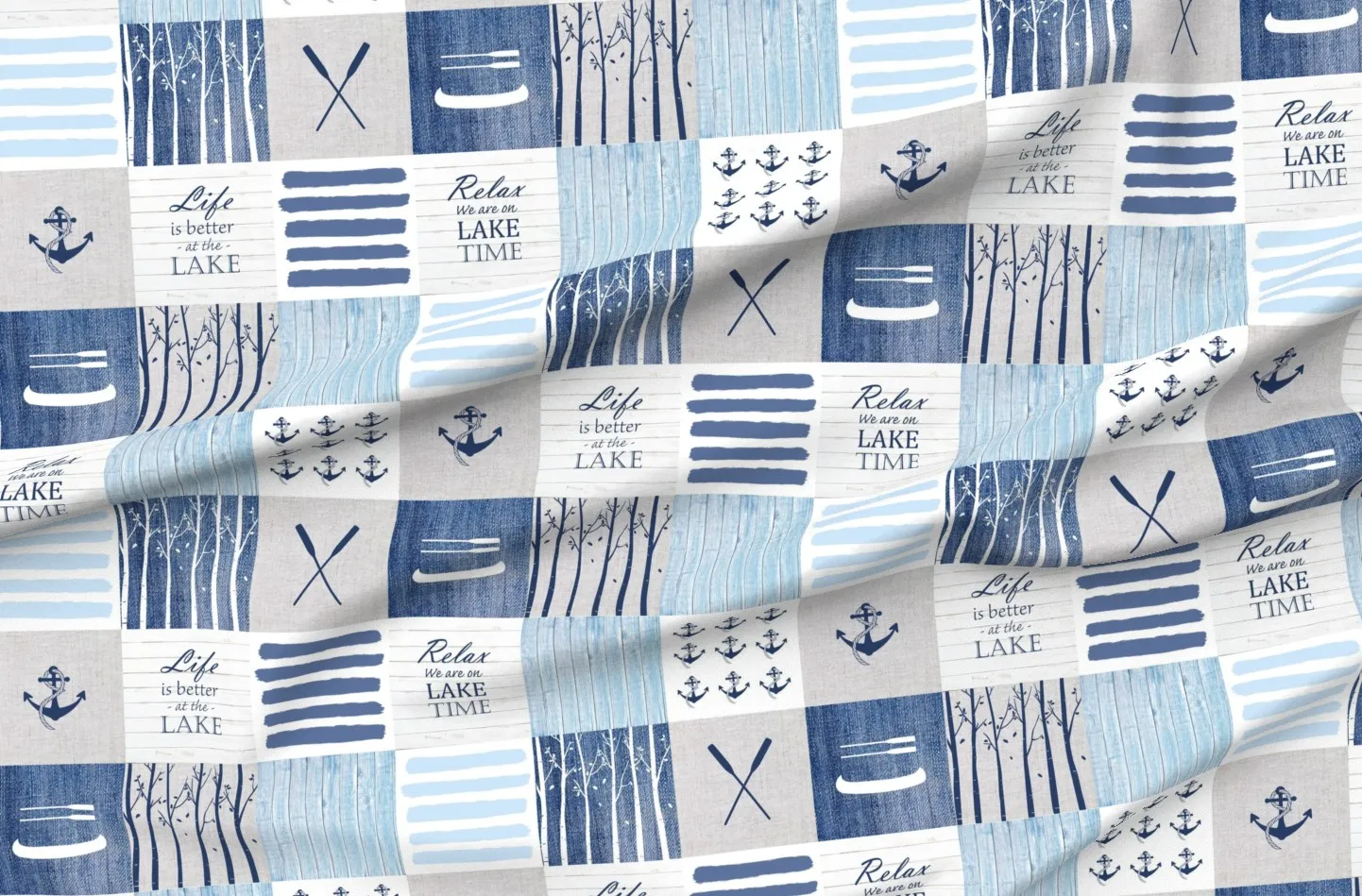 Sport Pique Day At The Lake Wholecloth Patchwork Blanket - Blue Gray product