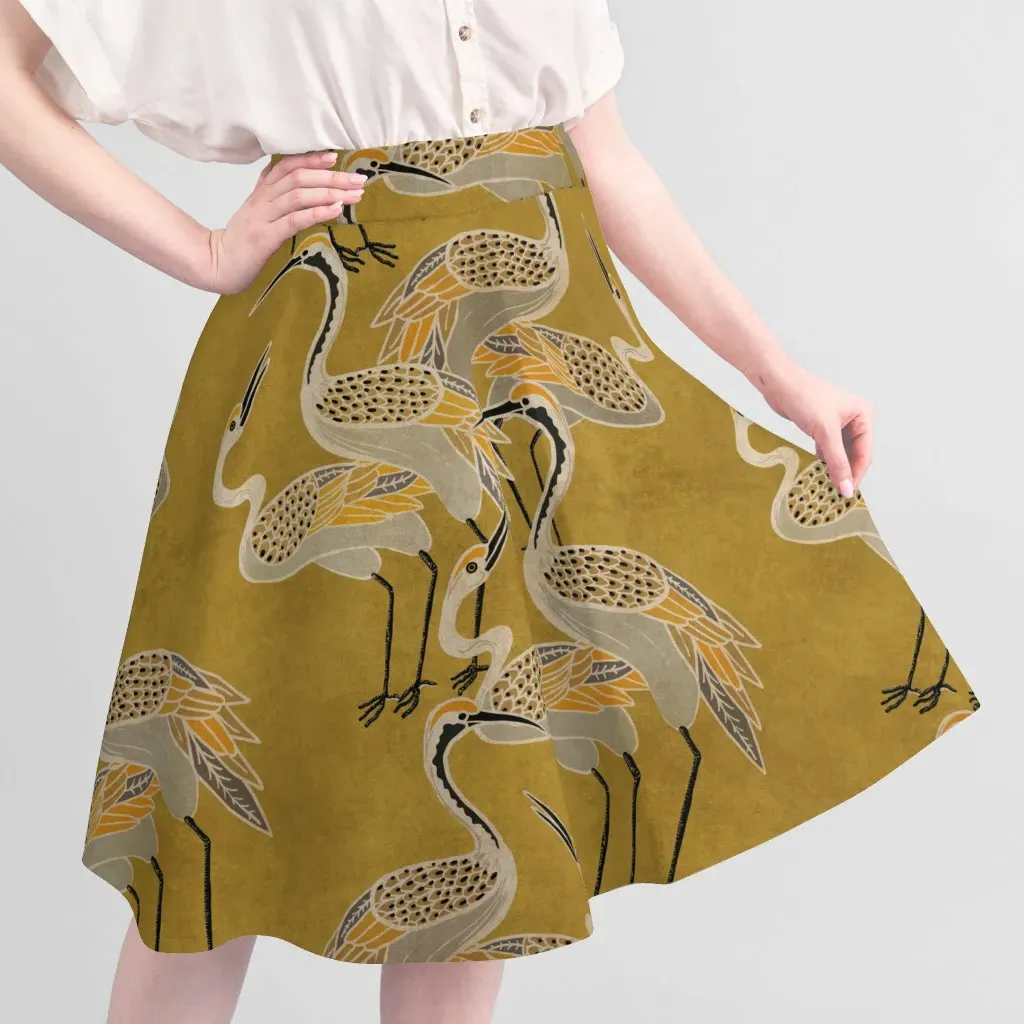 Sport Pique Deco Cranes Print Fabric by the Yard - Spicy Mustard alternate view