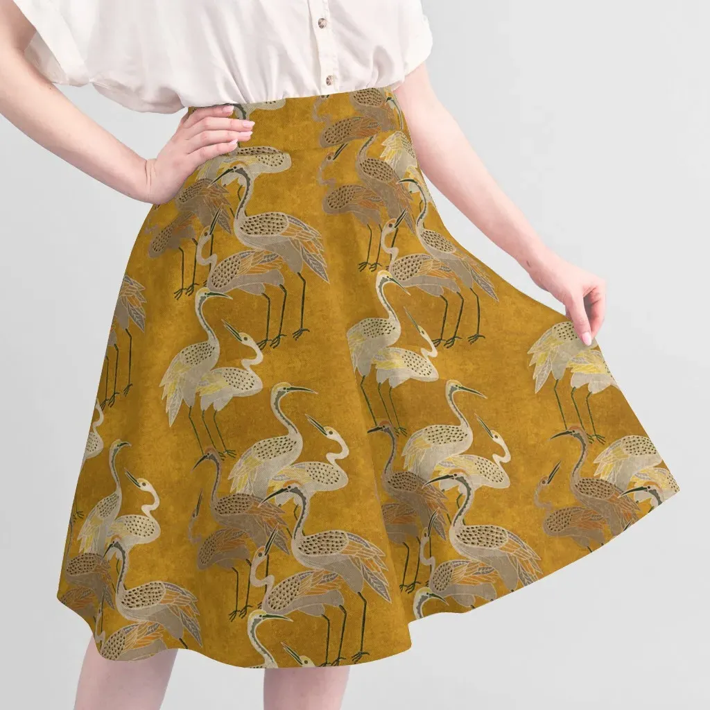 Sport Pique Deco Cranes Printed Fabric - Gold alternate view