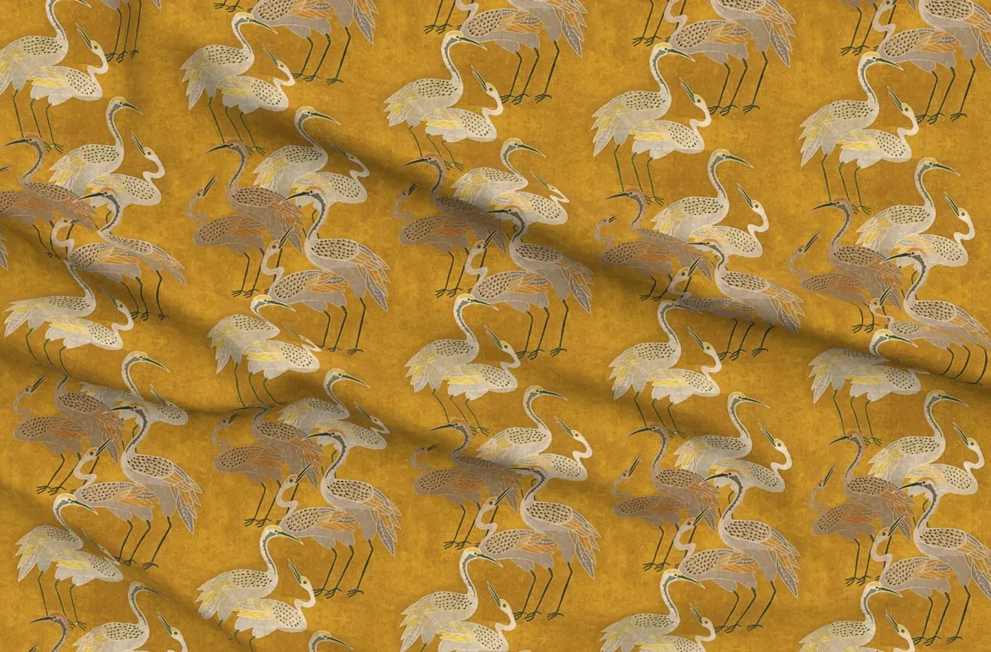 Sport Pique Deco Cranes Printed Fabric - Gold product