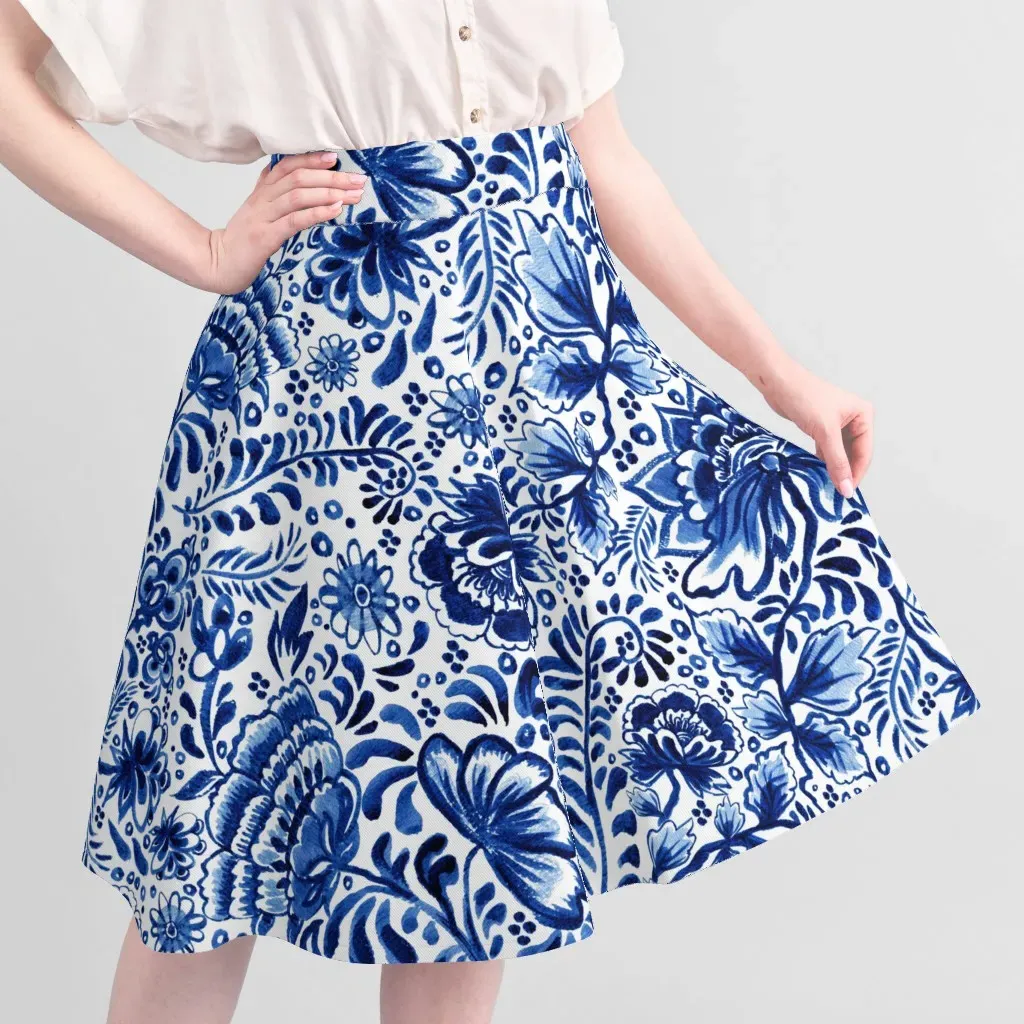 Sport Pique Delft Blue Indian Flowers Fabric - Blue alternate view