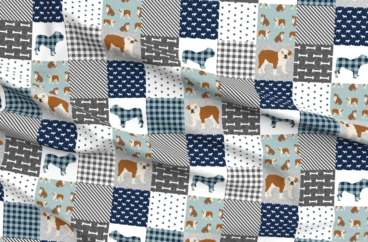 Sport Pique English Bulldog Pet Quilt Fabric - Navy Blue product