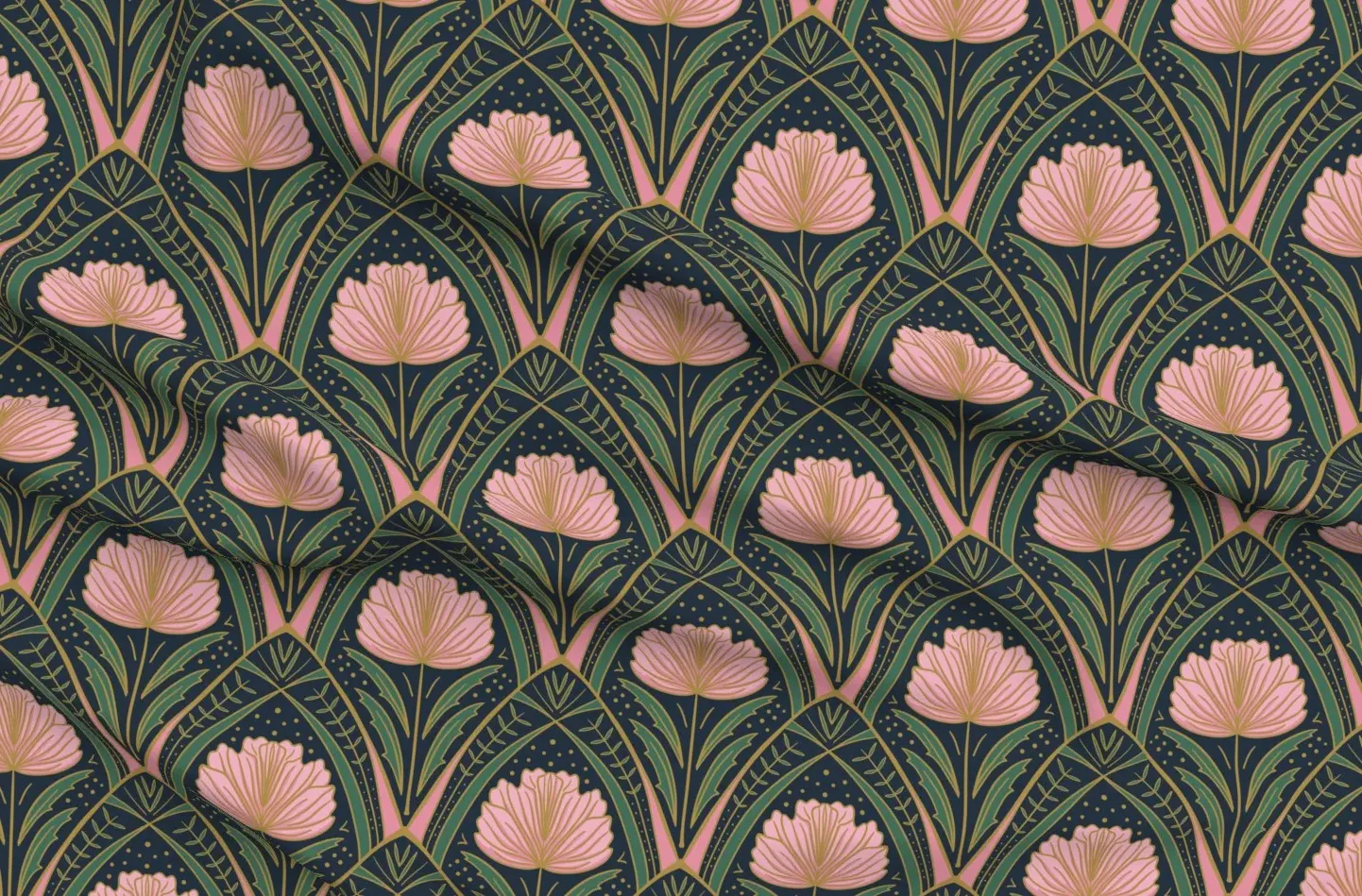 Sport Pique Geometric Arch Art Deco Peony Fabric - Pink product
