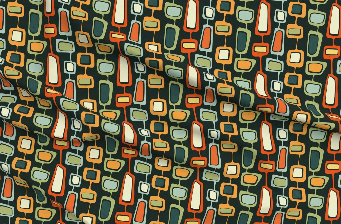 Sport Pique Geometric Retro Fabric by the Yard - Orange, Dark Green product