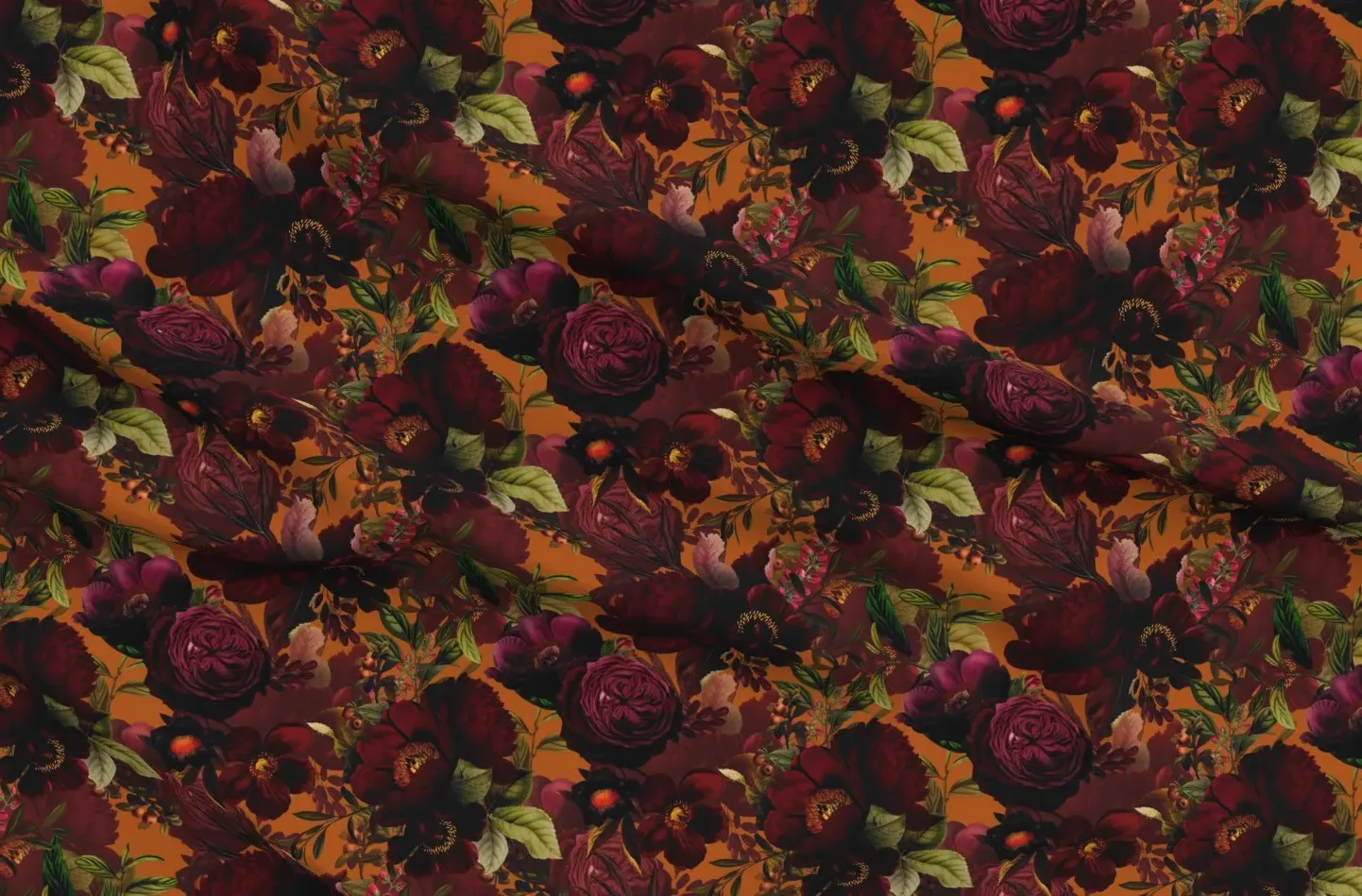 Sport Pique Gothic Dark Moody Florals Fabric - Burgundy product