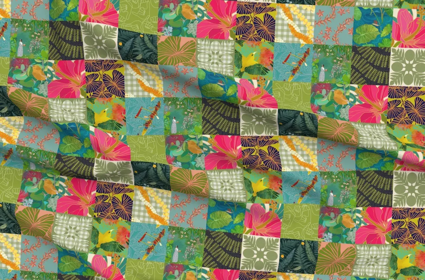 Sport Pique Hawaiian Patchwork Quilt Fabric - Pink product