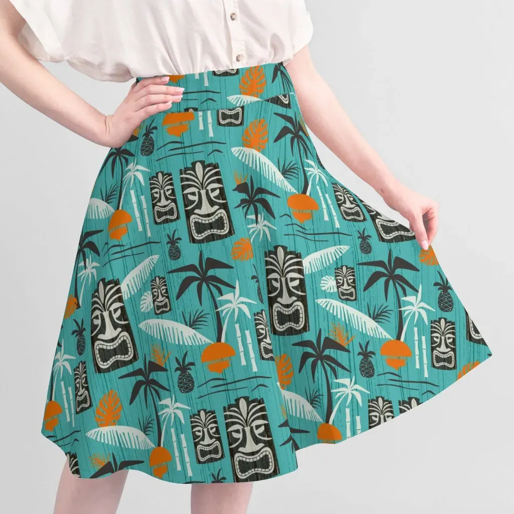 Sport Pique Island Tiki Retro Tropical Fabric - Teal alternate view
