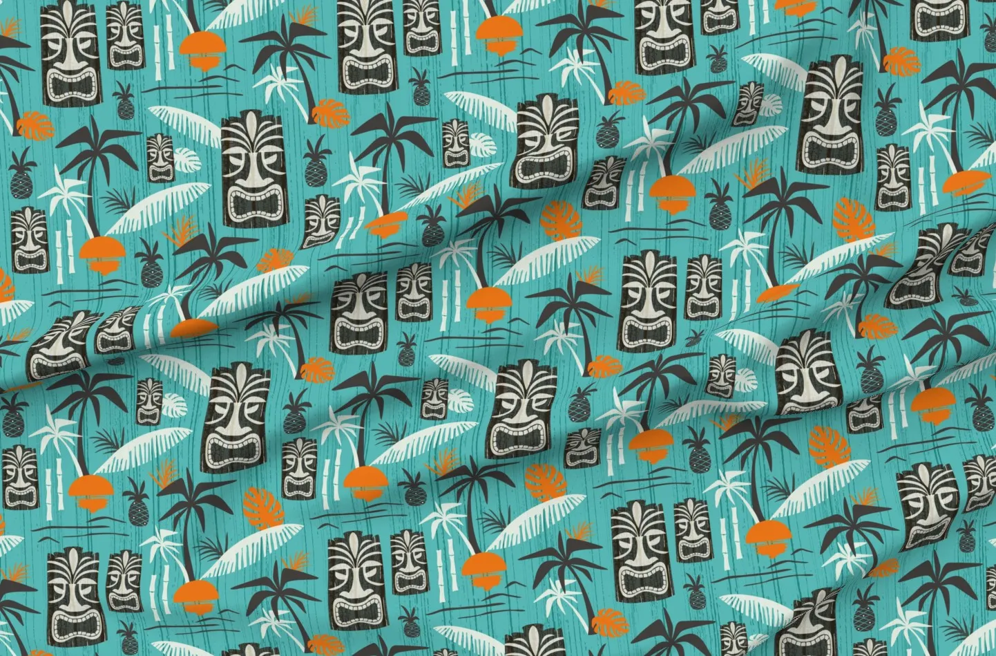 Sport Pique Island Tiki Retro Tropical Fabric - Teal product