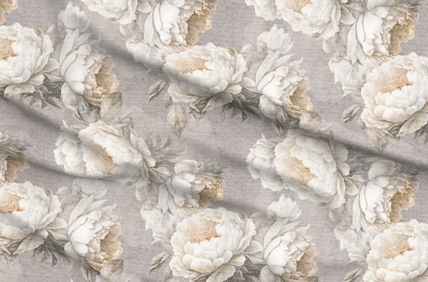 Sport Pique Large Peony Print Fabric - Off-White, Cotton Blend product