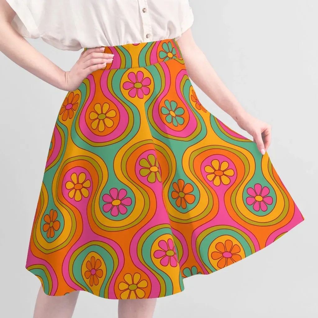Sport Pique Large Scale Groovy 60S Flower Pattern Fabric - Orange alternate view