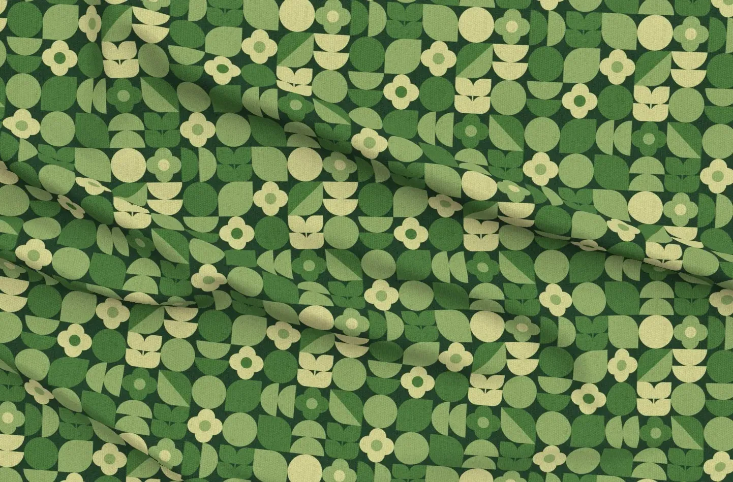 Sport Pique Mossy Geometric Bauhaus Shapes Fabric - Dark Green product