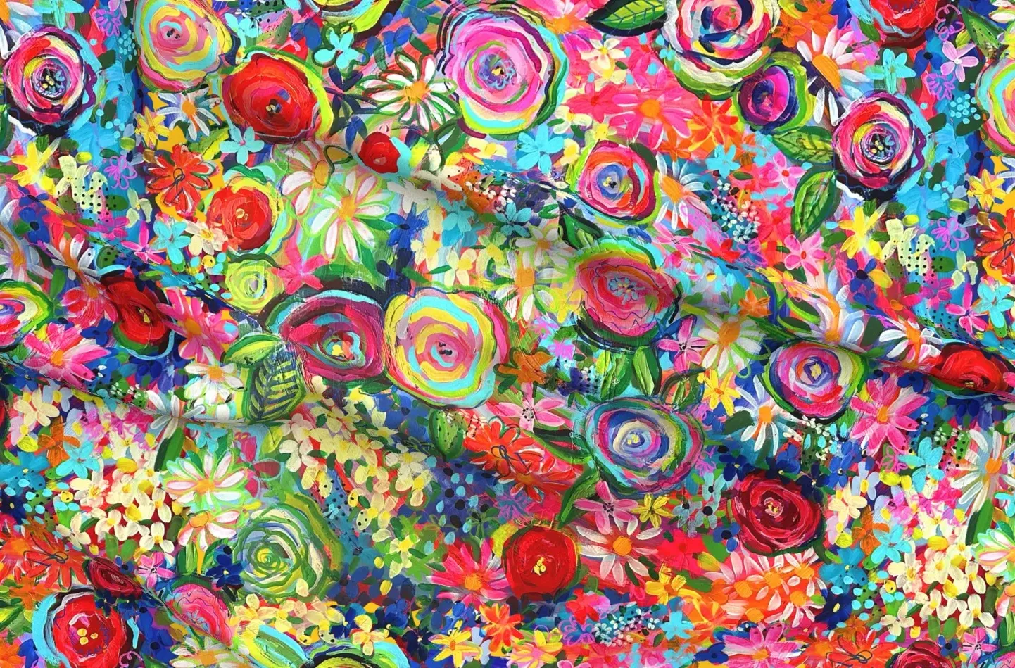 Sport Pique Painting In The Gardens Hand Painted Floral Fabric - Pink product