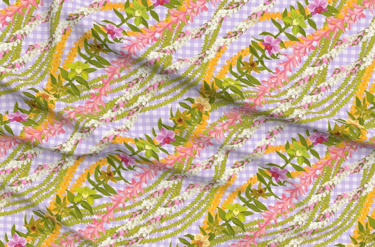 Sport Pique Pikake Lokelani Plumeria Palaka Fabric - Pink, Lavender product
