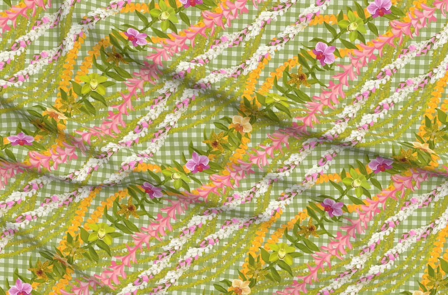 Sport Pique Pikake Lokelani Plumeria Palaka Printed Fabric - Green product
