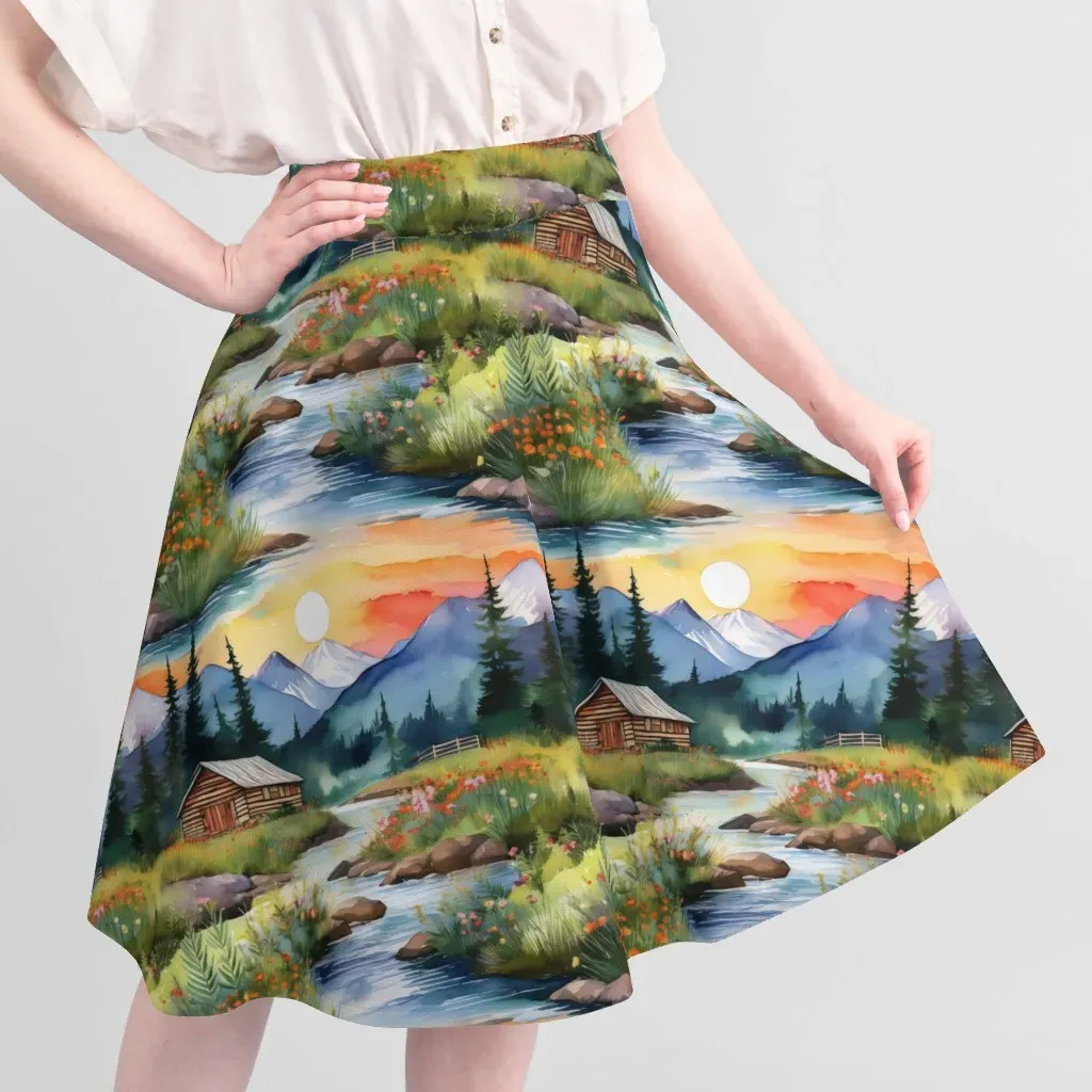 Sport Pique Printed Fabric Mountain Landscape - Blue alternate view