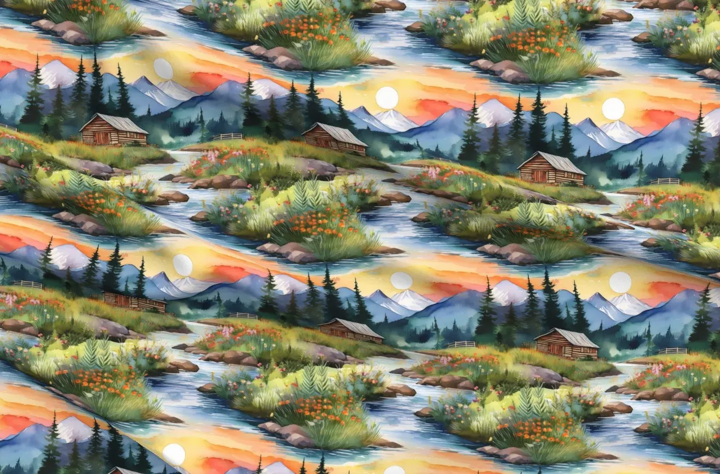Sport Pique Printed Fabric Mountain Landscape - Blue product