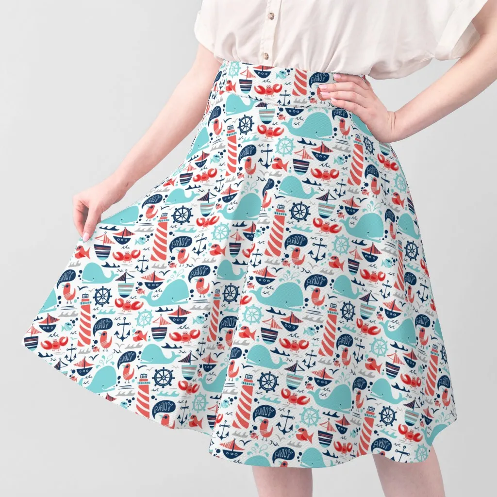 Sport Pique Printed Fabric Nautical Coastal Ocean - Blue, Red alternate view