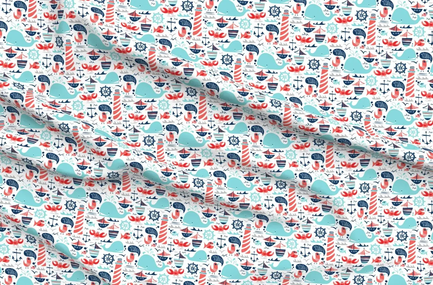 Sport Pique Printed Fabric Nautical Coastal Ocean - Blue, Red product