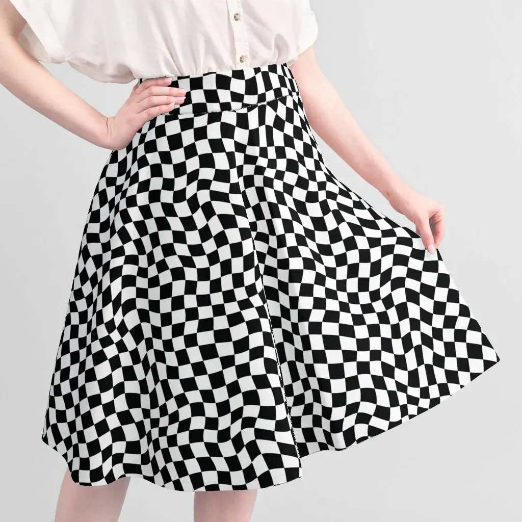 Sport Pique Retro Wavy Check Printed Fabric - Black, White alternate view