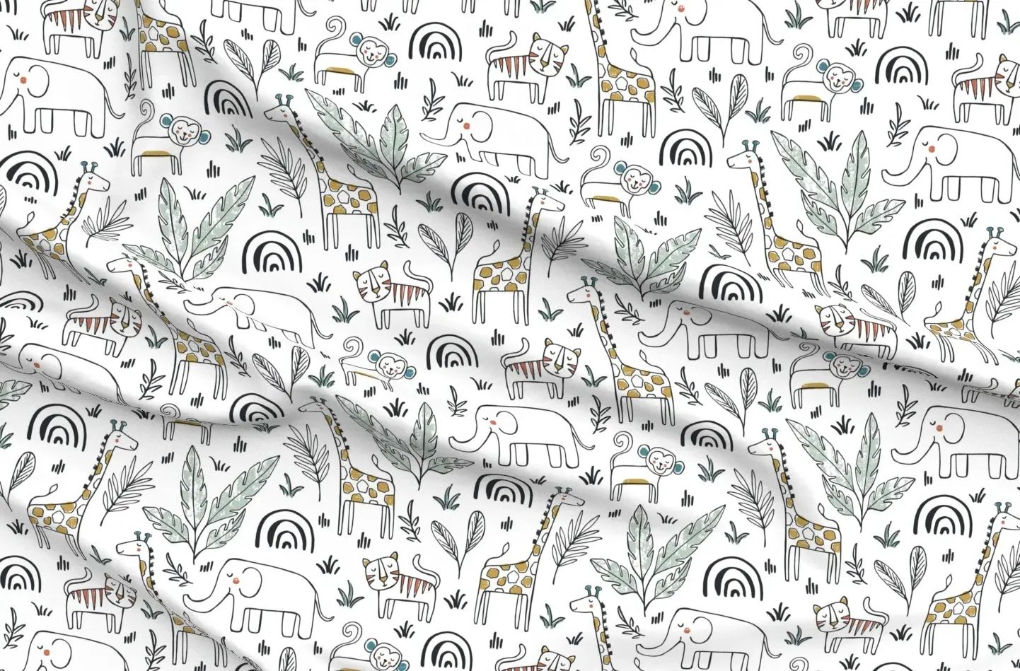 Sport Pique Safari Baby Animals Nursery Fabric - White product