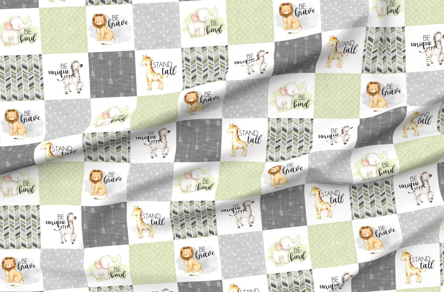 Sport Pique Safari Zoo Wholecloth Cheater Quilt Yardage - Sage Green product