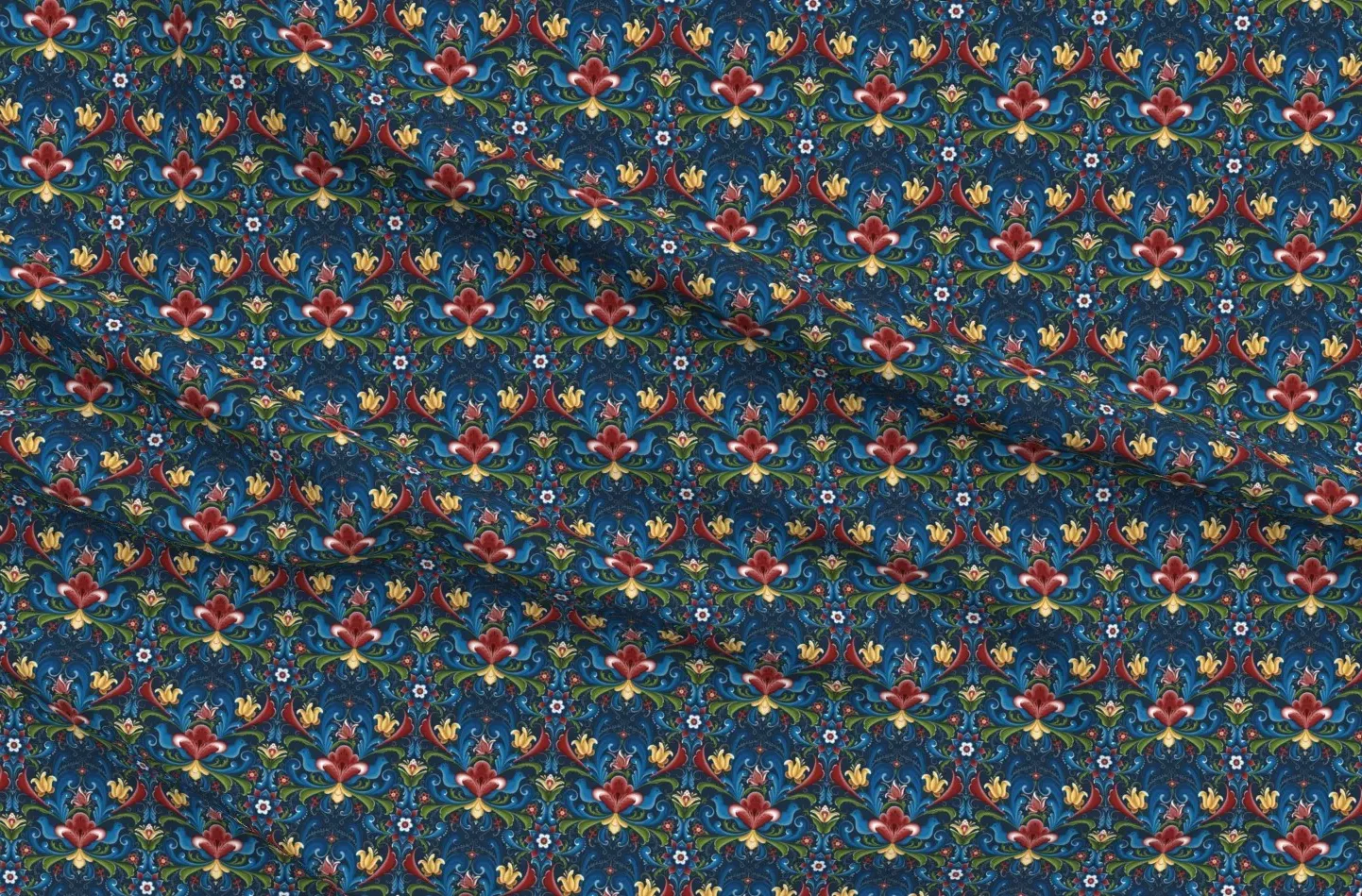 Sport Pique Scandinavian Folk Art Rosemaling Fabric - Dark Blue product