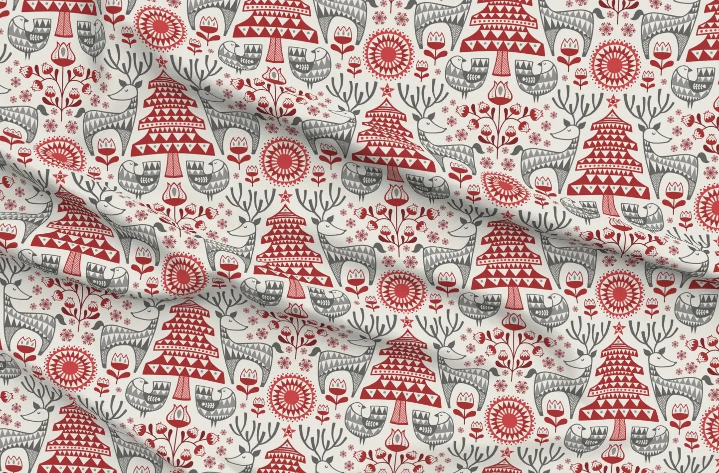 Sport Pique Scandinavian Patchwork Christmas Forest Fabric - Red product