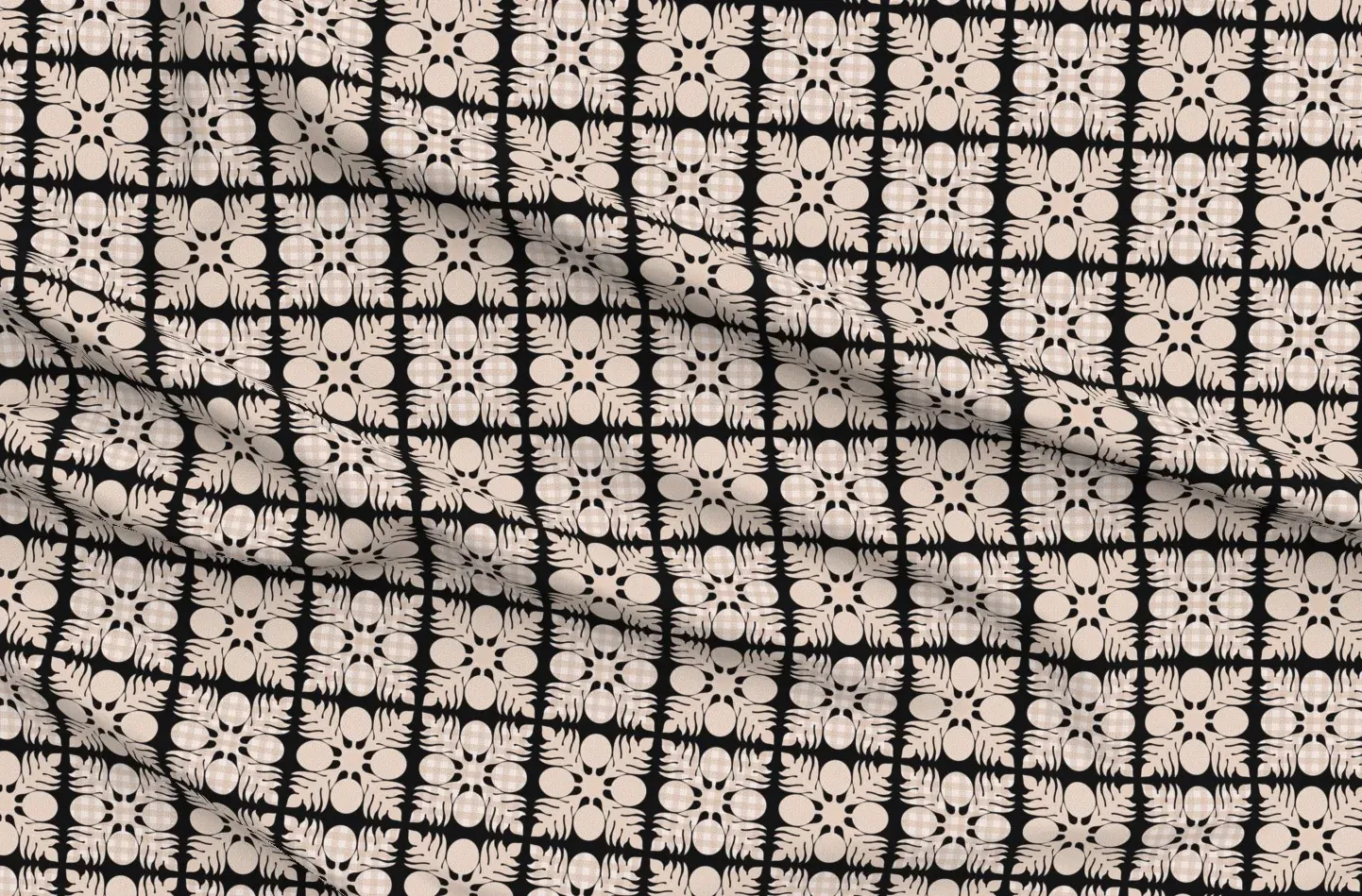 Sport Pique Small Ulu Palaka Quilt Print Fabric - Beige, Black product