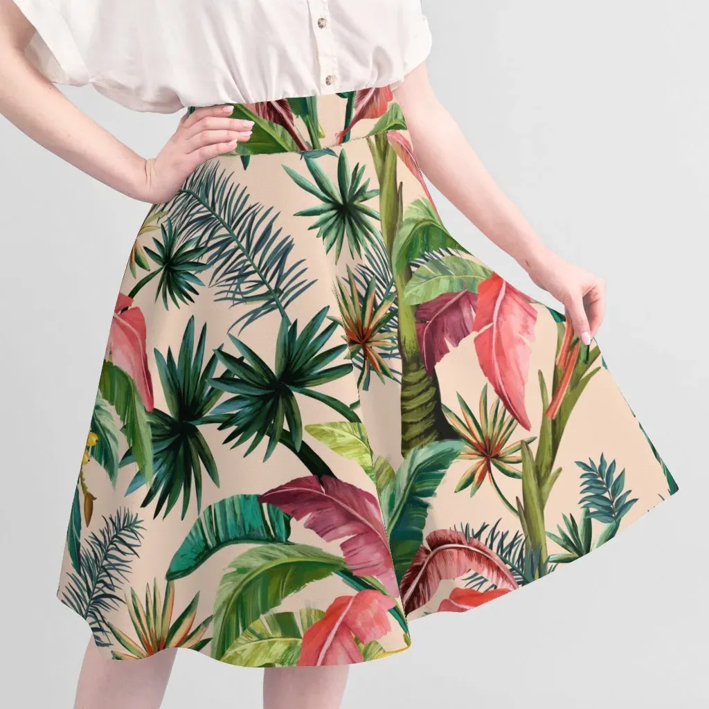 Sport Pique Tropical Banana Palm Leaves Fabric - Pink alternate view