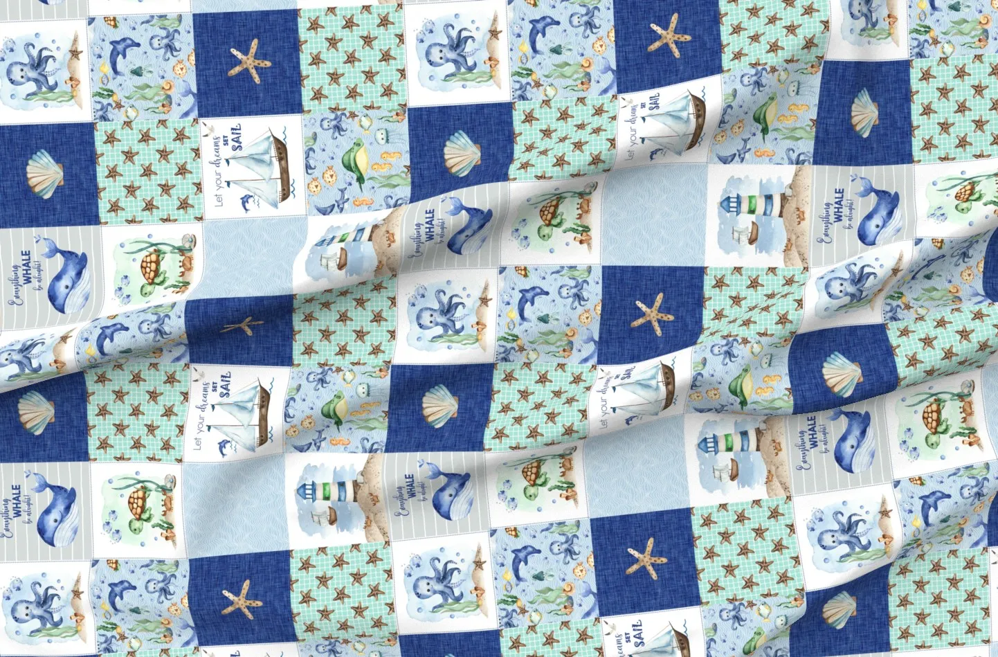 Sport Pique Under The Sea Patchwork Cheater Quilt - Light Blue product