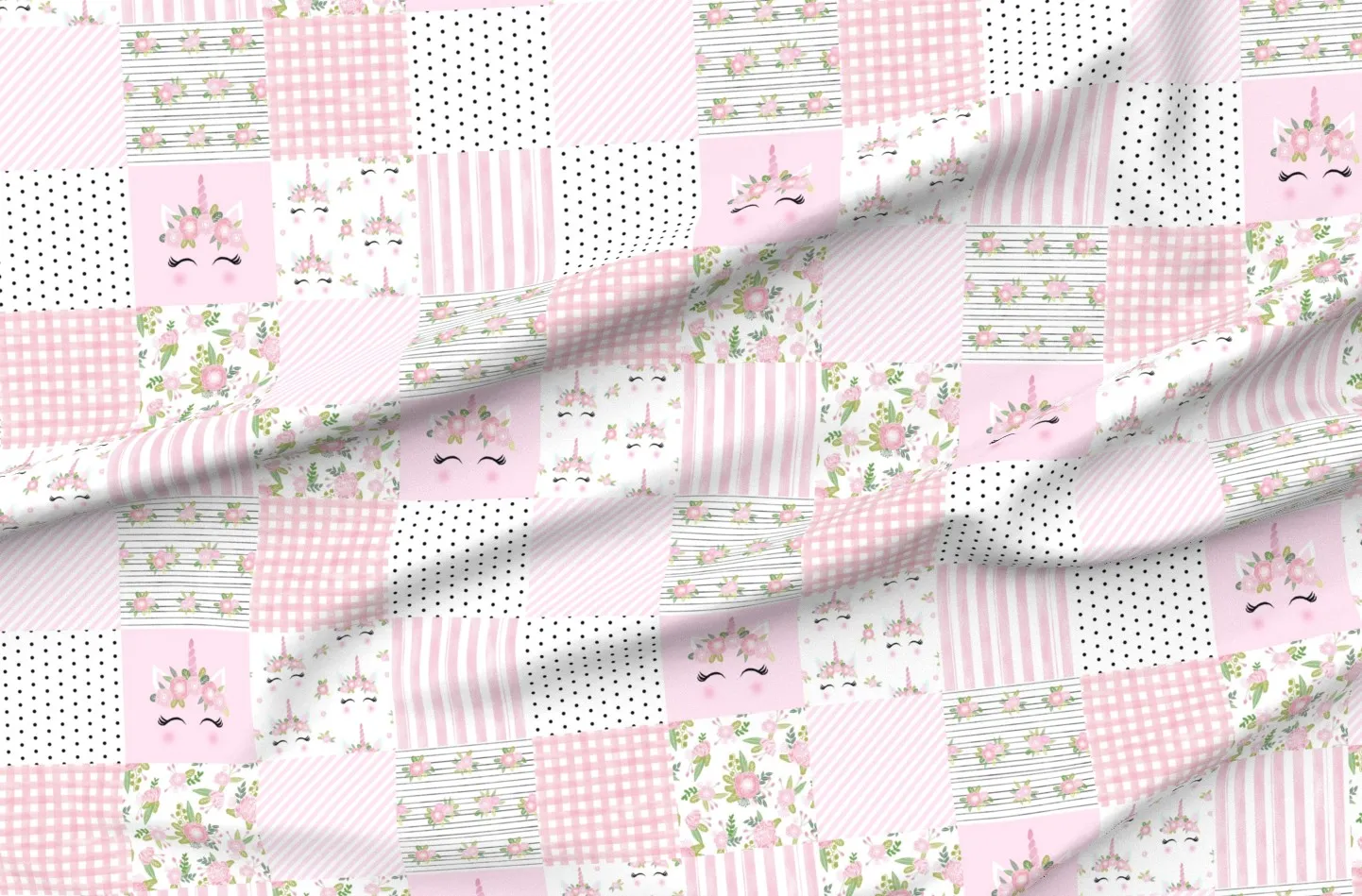 Sport Pique Unicorn Nursery Cheater Quilt Wholecloth - Pink, White product
