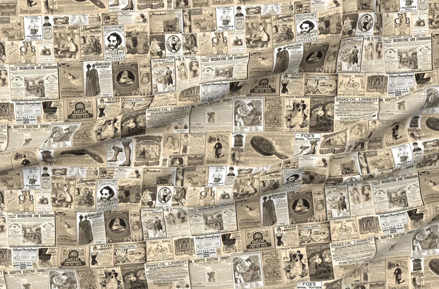 Sport Pique Victorian Newsprint Advertisements Fabric - Sepia product