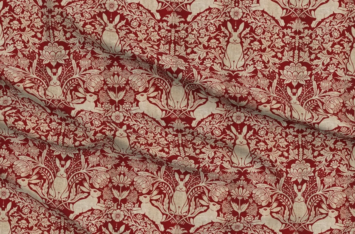 Sport Pique Victorian Rabbit Damask Fabric - Burgundy Beige product