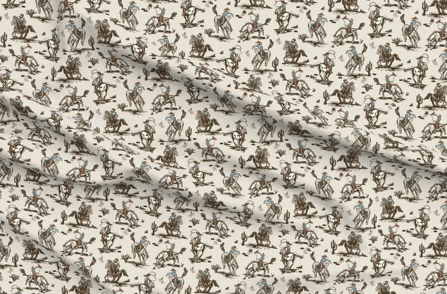 Sport Pique Western Rodeo Cowboy Toile Fabric - Beige product