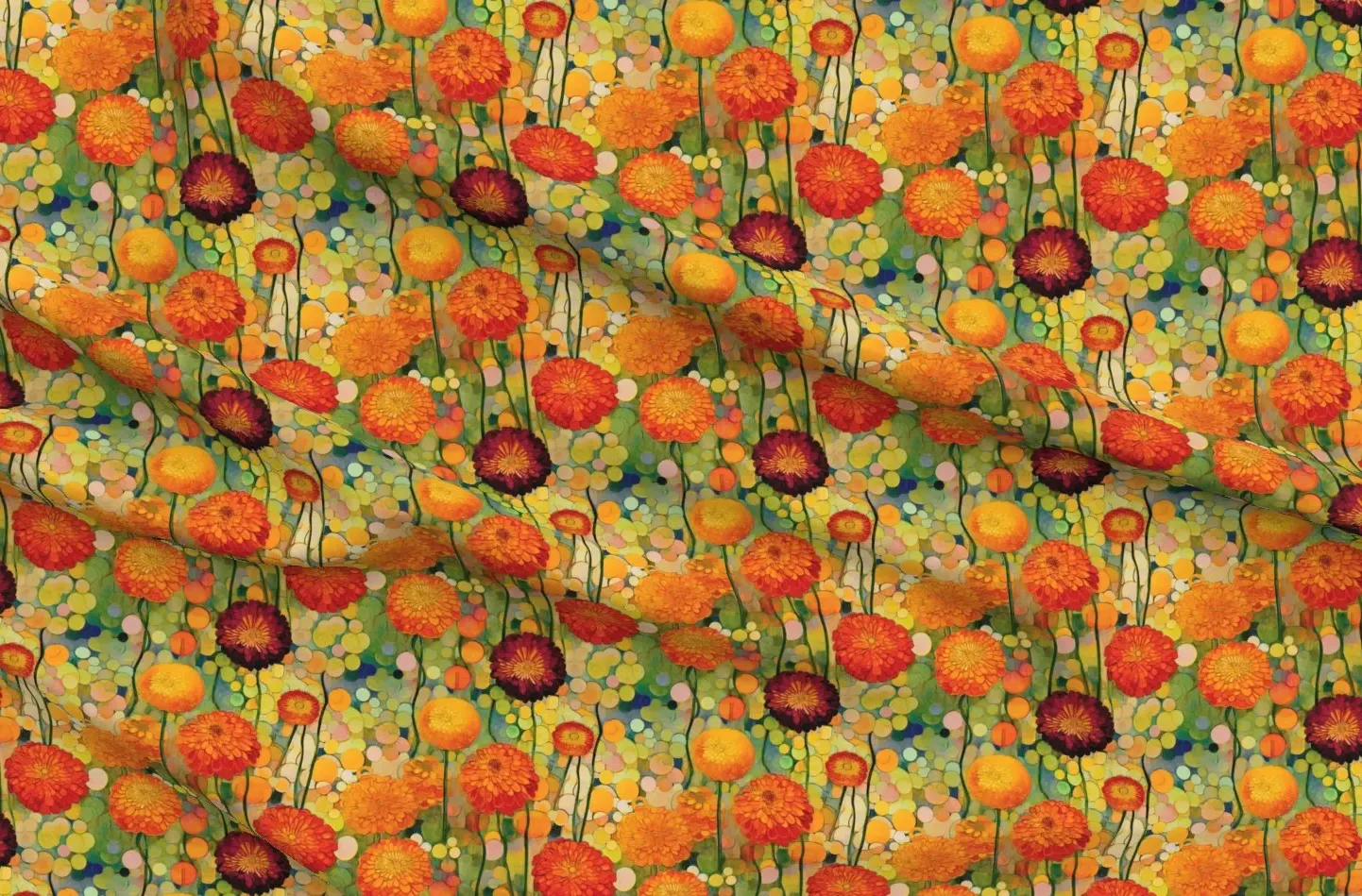 Sport Pique Zinnia Flower Gustav Klimt Print Fabric - Orange product