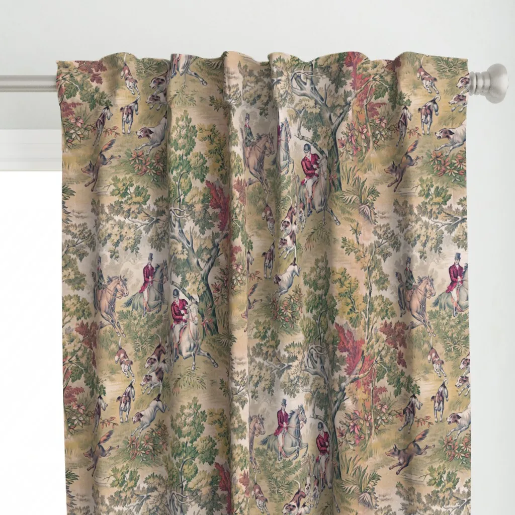 Sporting Hunt Scene Curtain Panel - Beige alternate view