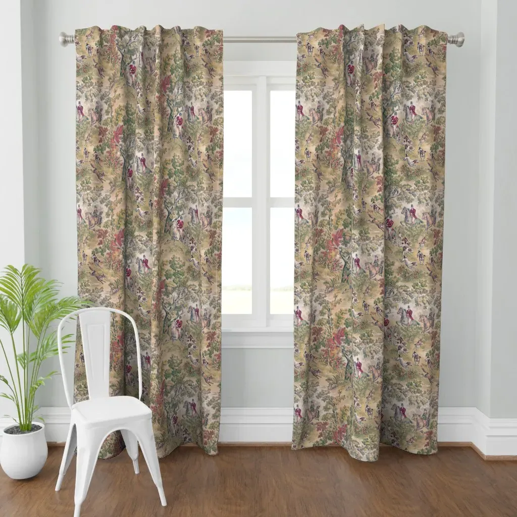 Sporting Hunt Scene Curtain Panel - Beige product