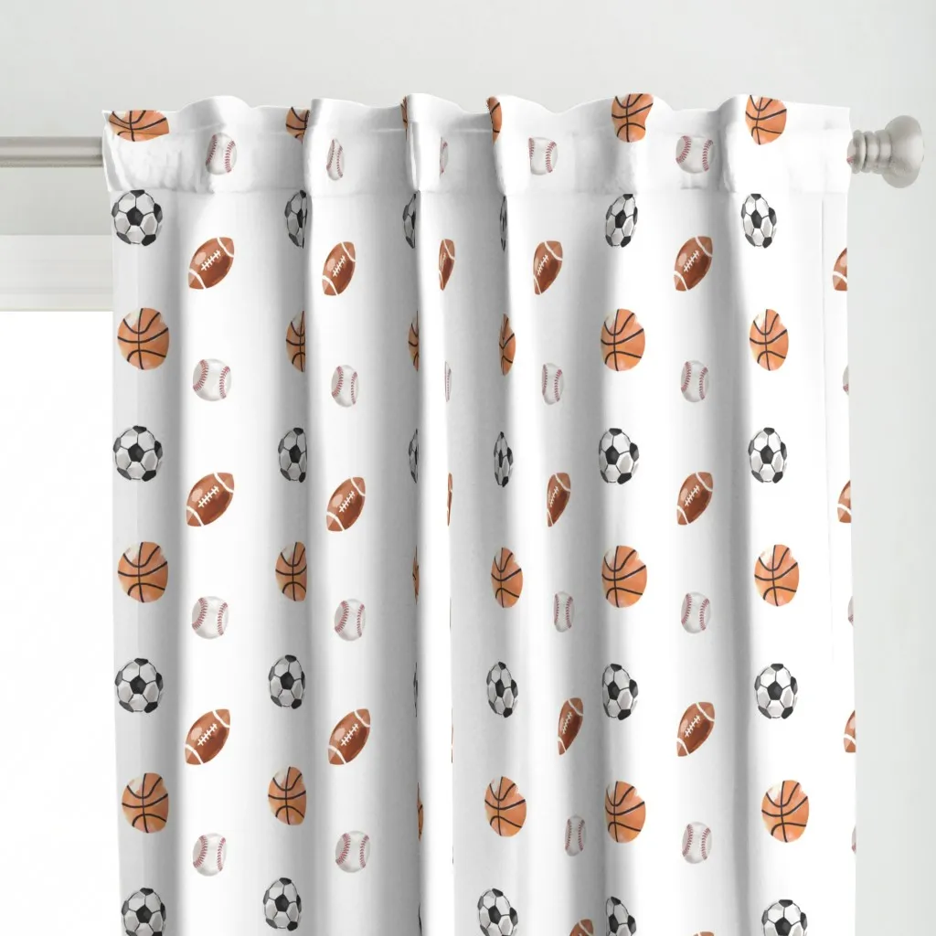 Sports Balls On White Curtain Panel - Brown alternate view