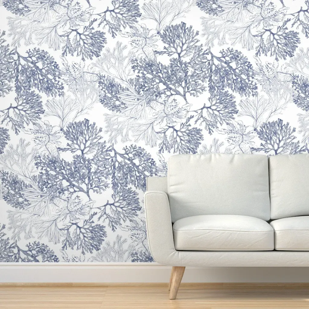 Spotted Algae Faded Indigo Peel and Stick Wallpaper - Blue, White product