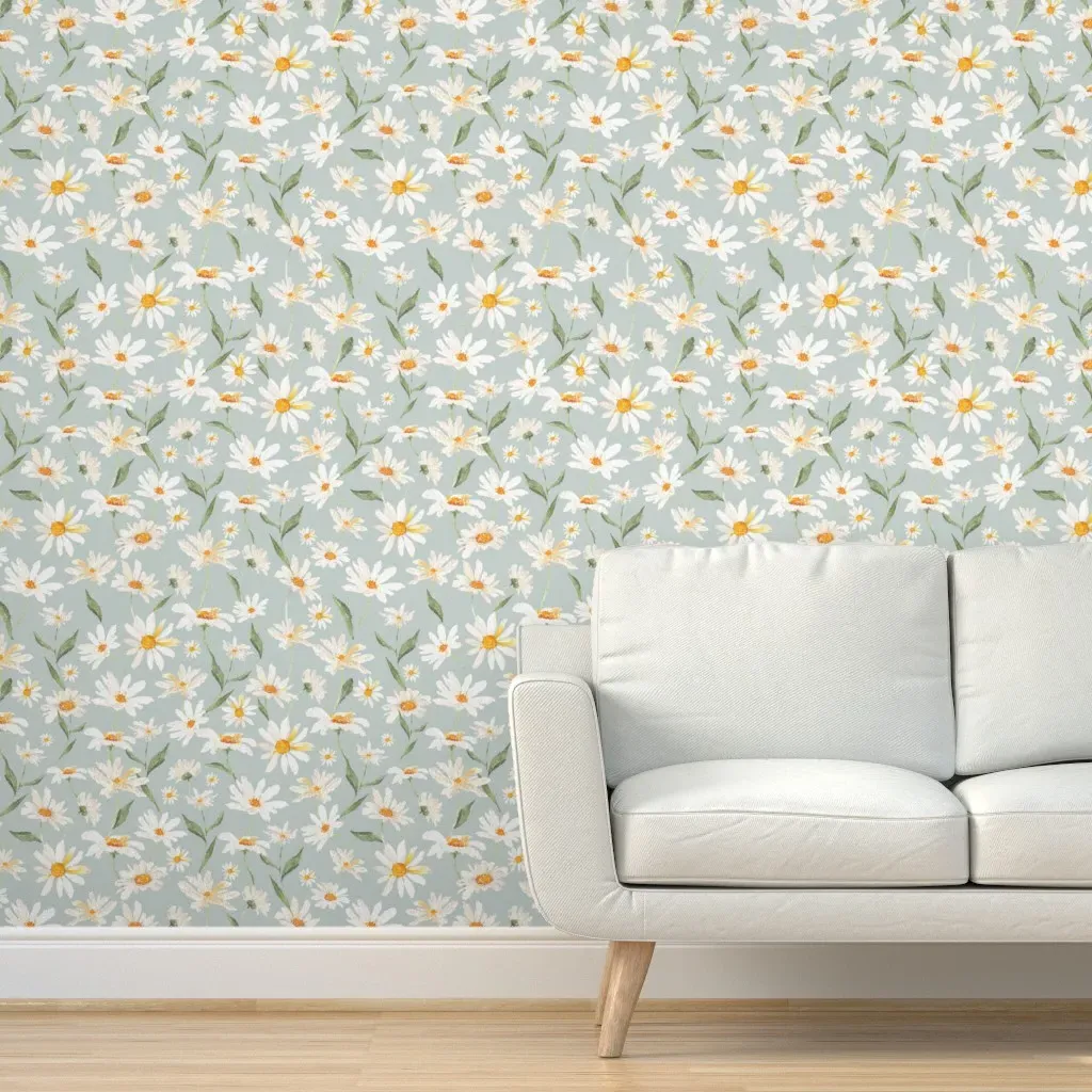 Spreading Daisies Wildflowers Meadow Peel and Stick Wallpaper - White product
