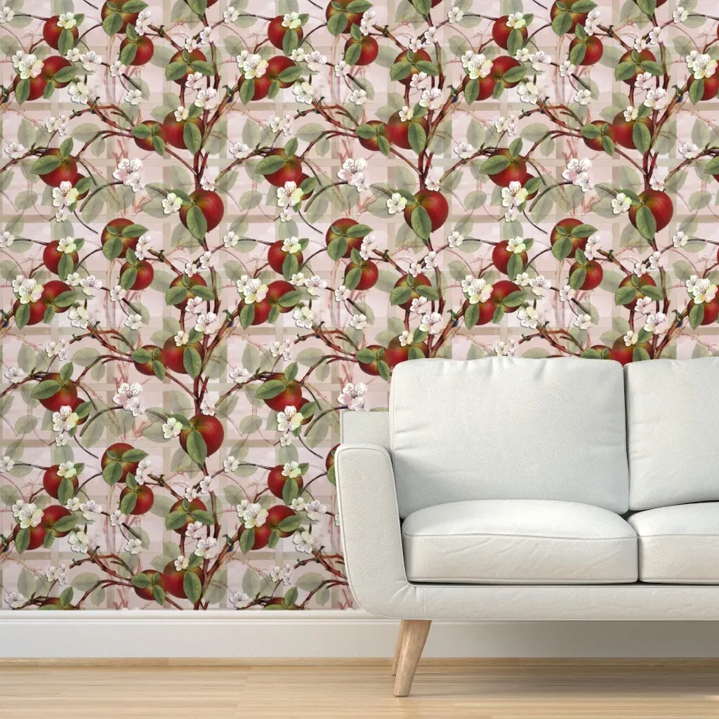 Spring Apple Blossom Peel and Stick Wallpaper - Red product