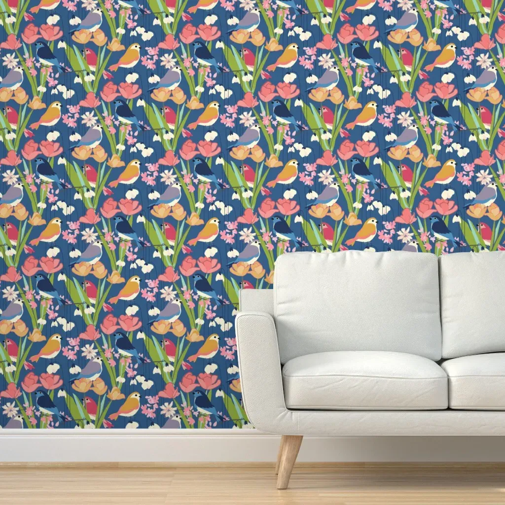 Spring Birds Peel and Stick Wallpaper - Blue product