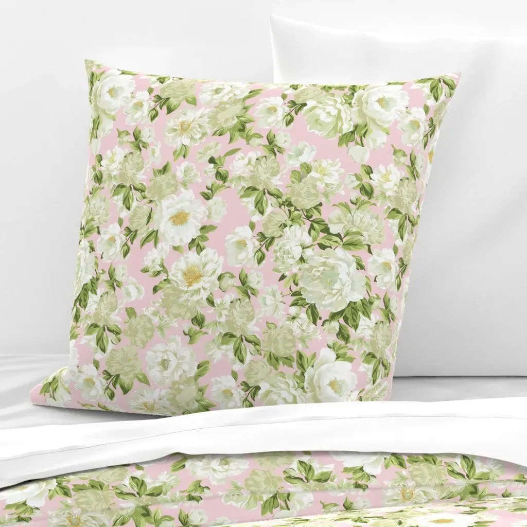 Spring Bloom Euro Pillow Sham - White on Pink product
