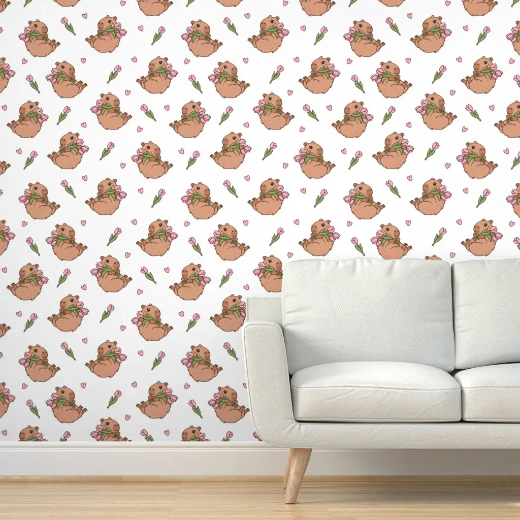 Spring Capybara Peel and Stick Wallpaper - Brown product