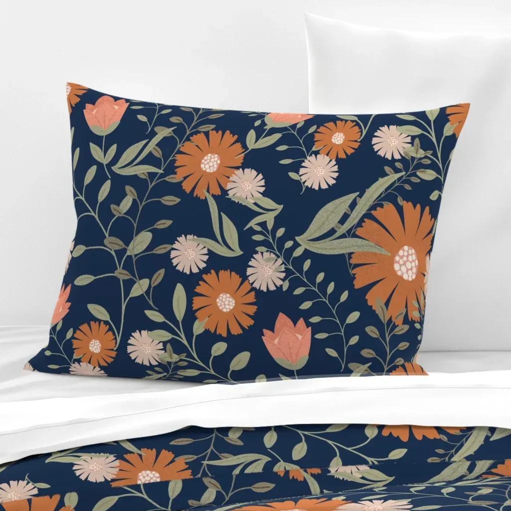 Spring Floral Botanicals Standard Pillow Cover - Burnt Orange, Cotton Sateen product