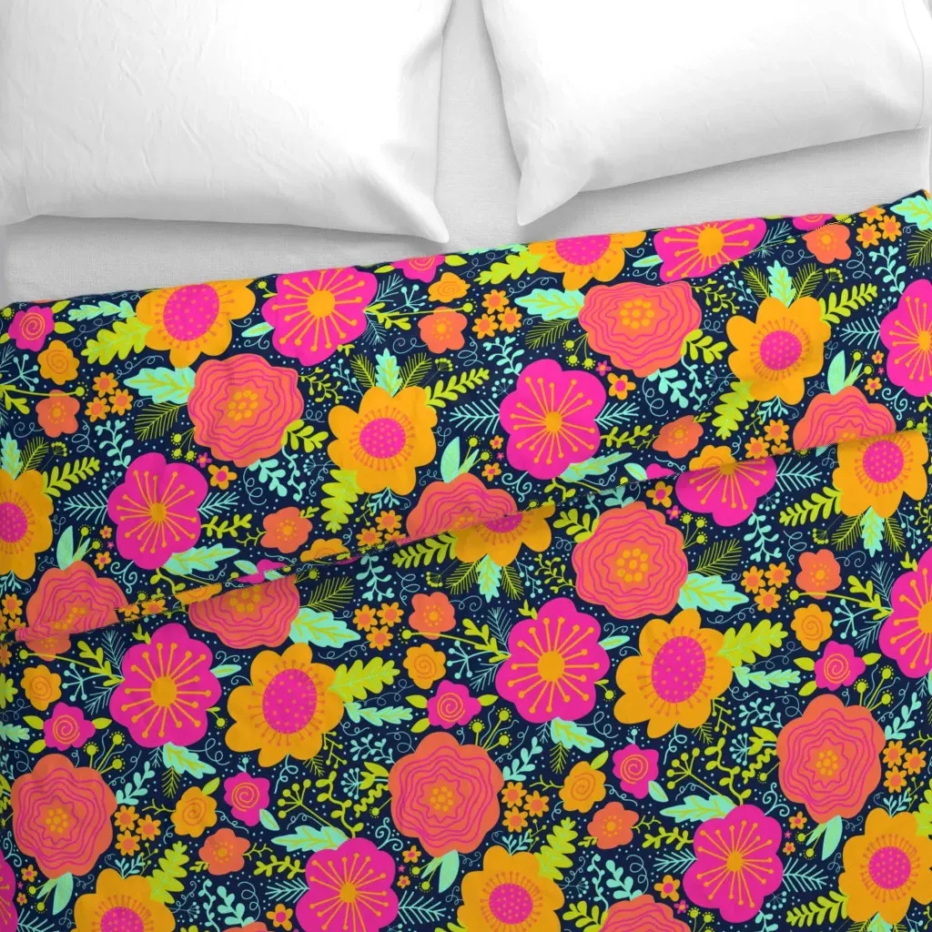 Spring Floral Duvet Cover - Pink, Midnight Blue alternate view