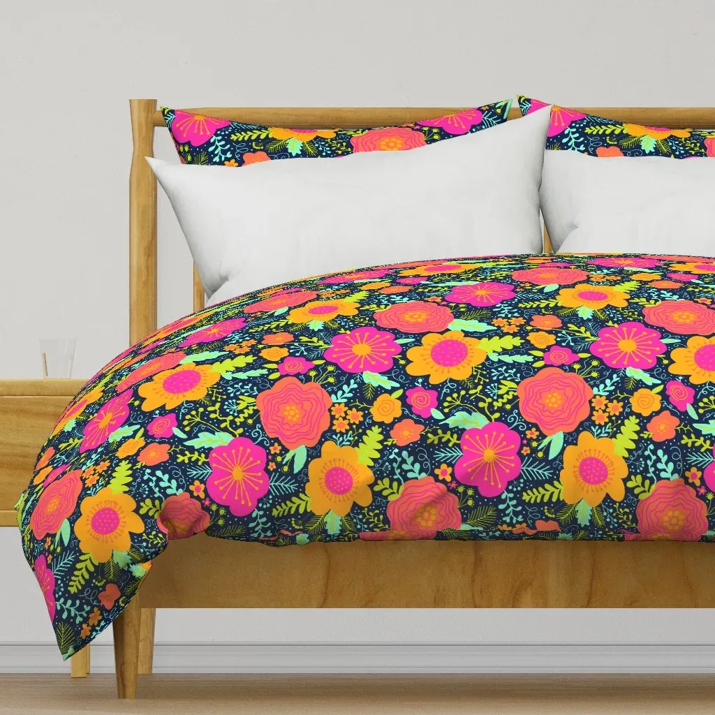 Spring Floral Duvet Cover - Pink, Midnight Blue product